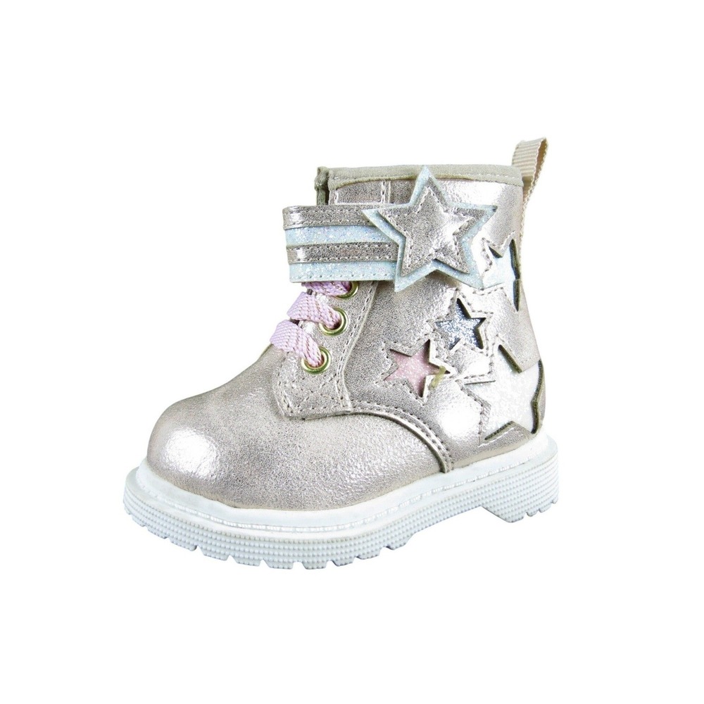 Wonder Nation Toddler Girl Boots Size 2 RoseGold Star Embellished Hook and Loop